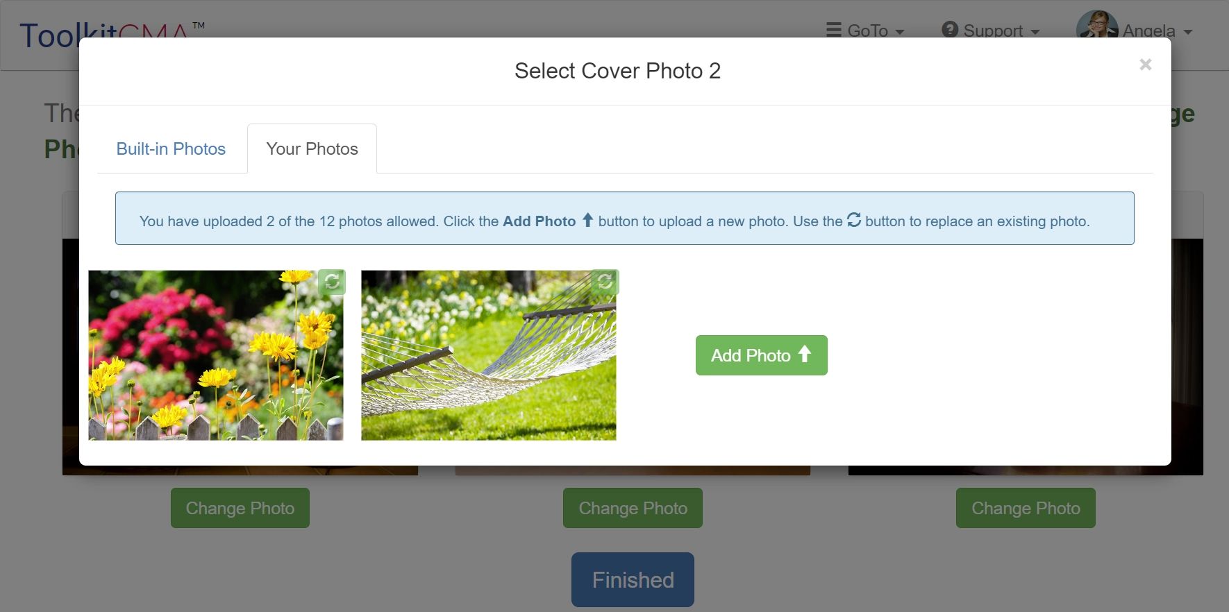 Screenshot of selecting photos